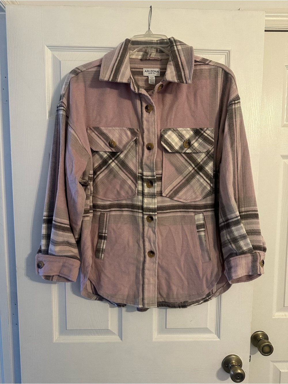 Arizona Jean Company Pink and Gray Plaid Utility Shacket